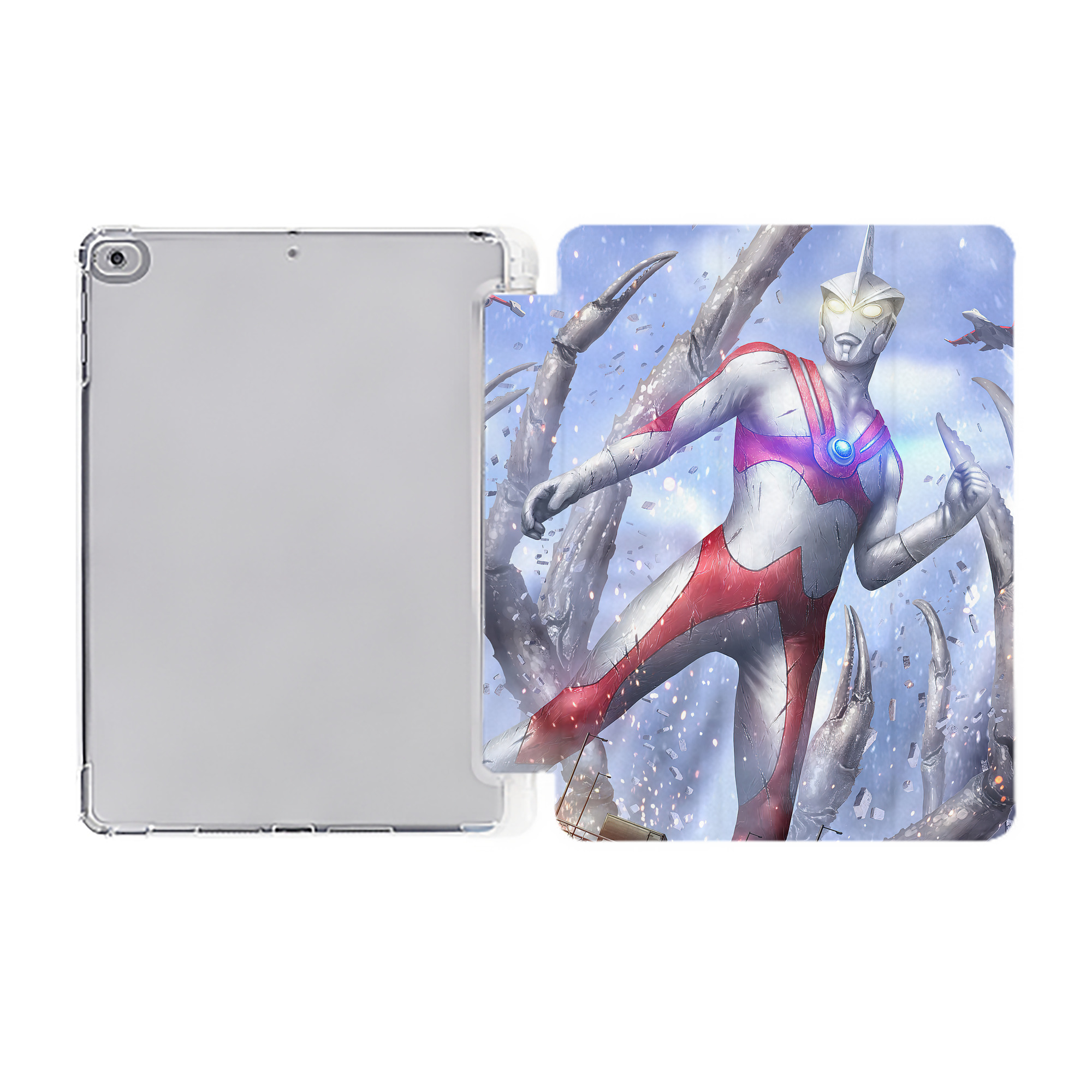 （画像用） ウルトラマン Ultraman IPad ケース ペン収納付き 三つ折りスタンド PUレザー×シリコン 対応機種9.5/10.5/10.9インチ